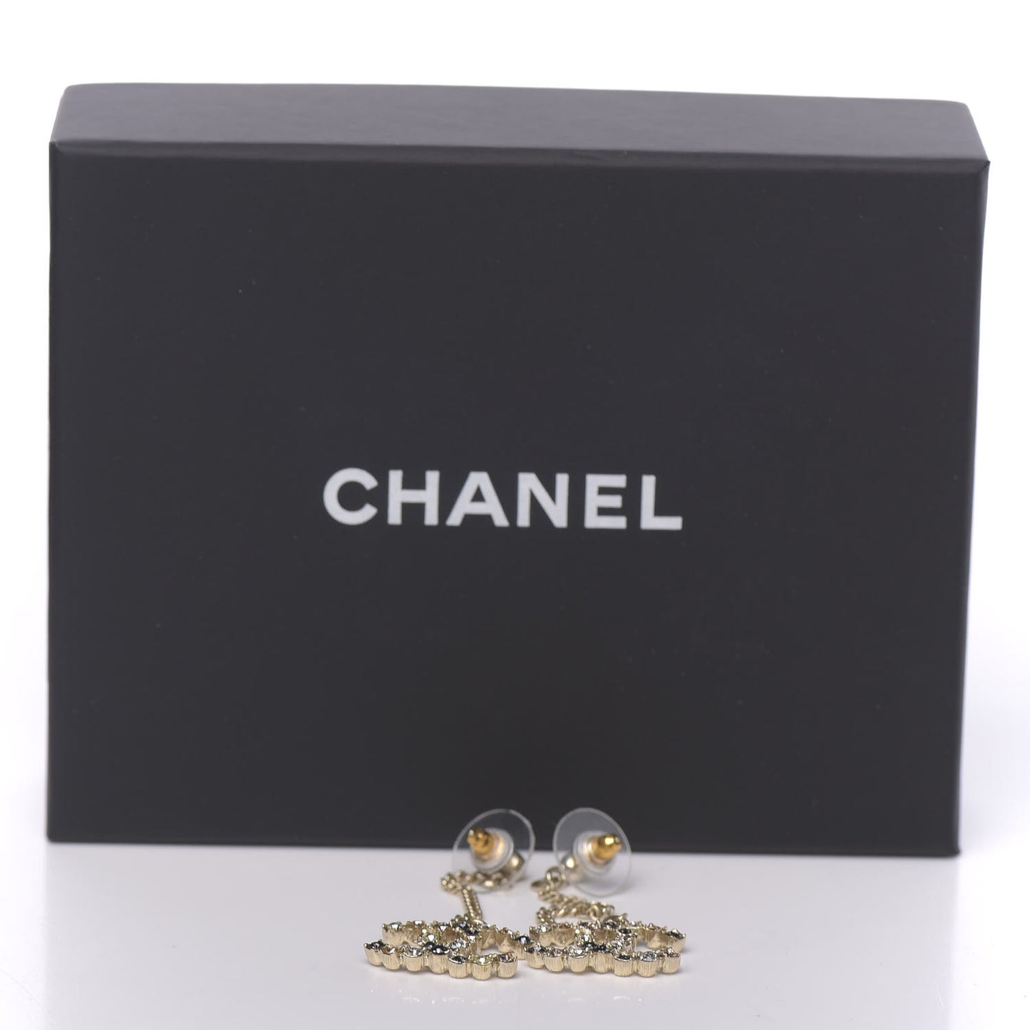 Crystal CC Drop Earrings Pink Grey Gold