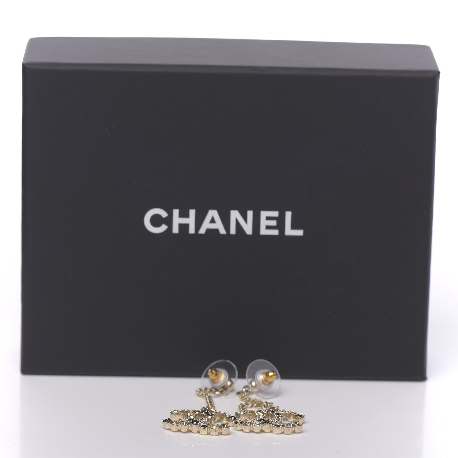Chanel Crystal CC Drop Earrings Pink Grey Gold 5 of 5