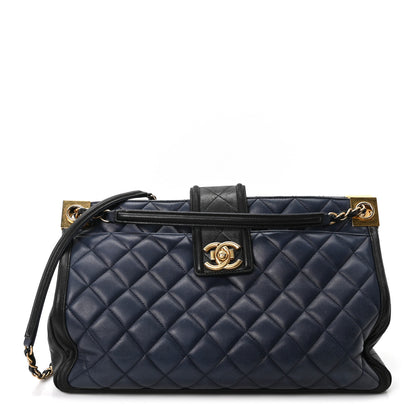 Chanel Lambskin Quilted Elegant CC Shopping Tote Navy Black 1 of 10