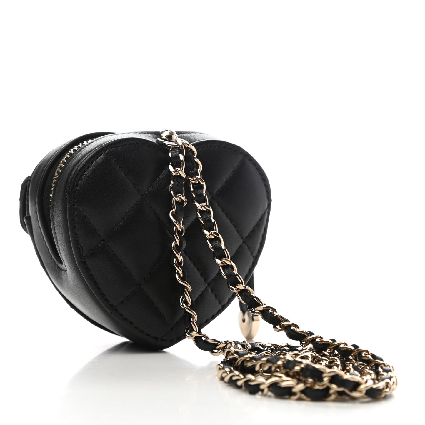 Lambskin Quilted CC In Love Heart Coin Purse With Chain Black