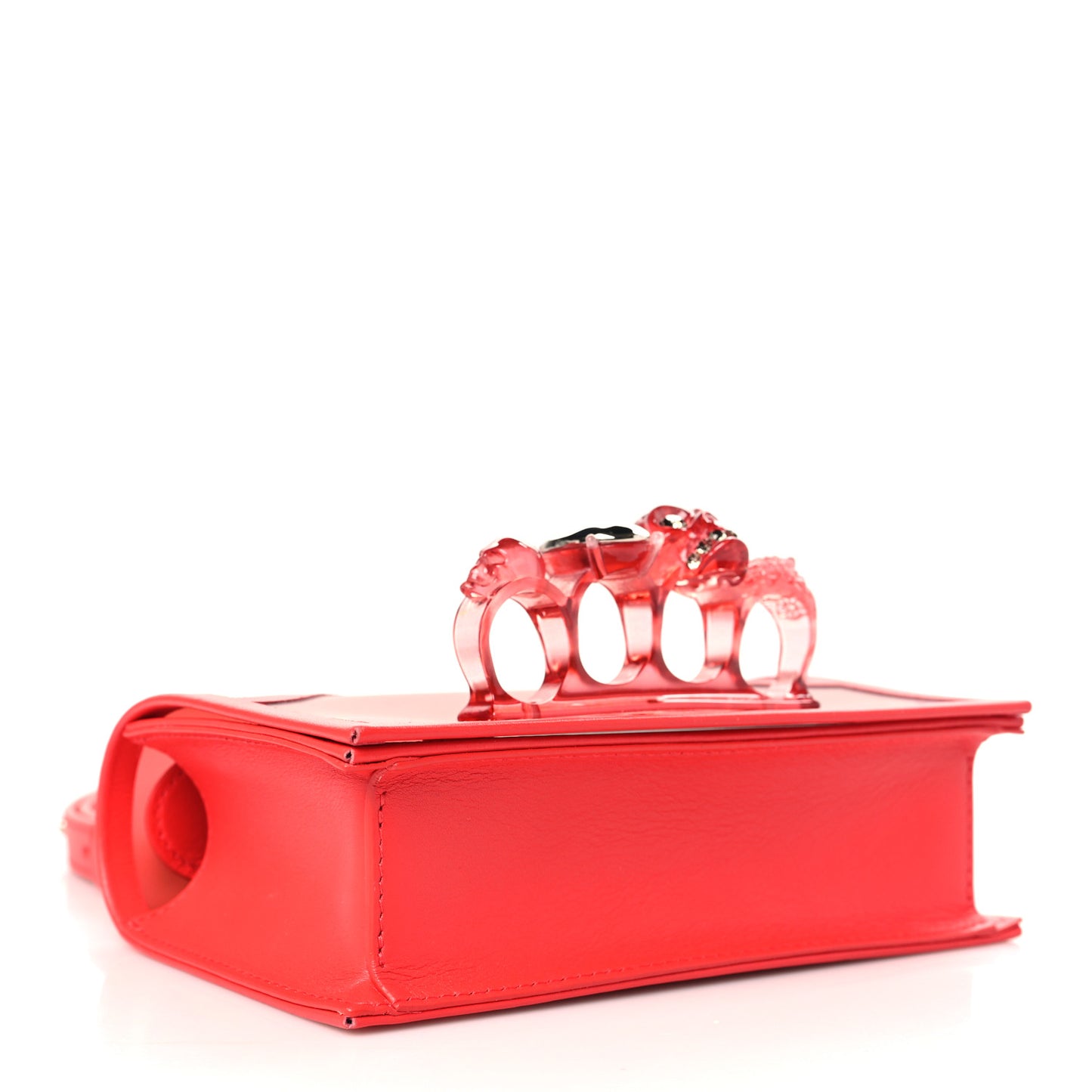 Calfskin Polyurethane Jeweled Knuckle Satchel Red