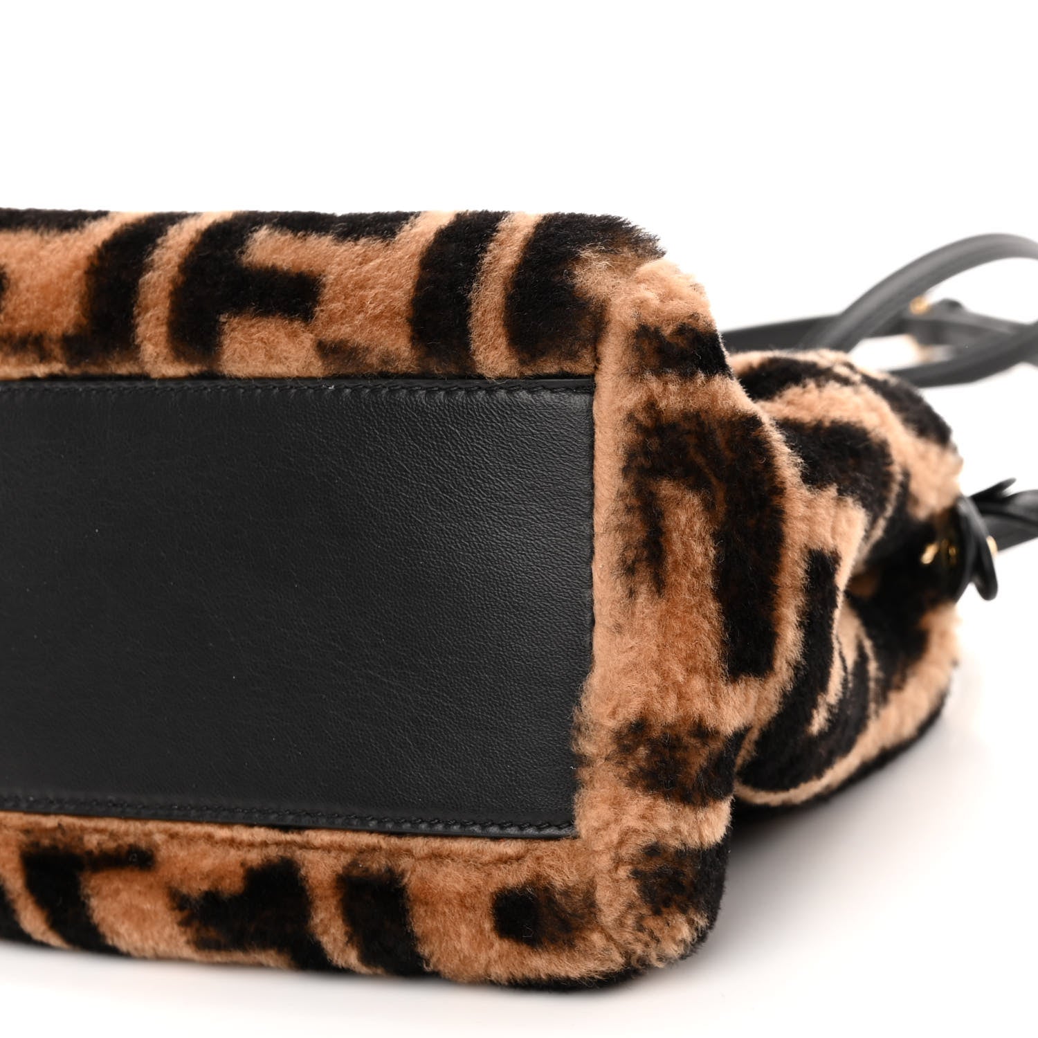 Fendi Shearling Nappa Macro FF 1974 Mini Peekaboo Iconic Satchel Tobacco Black 10 of 10