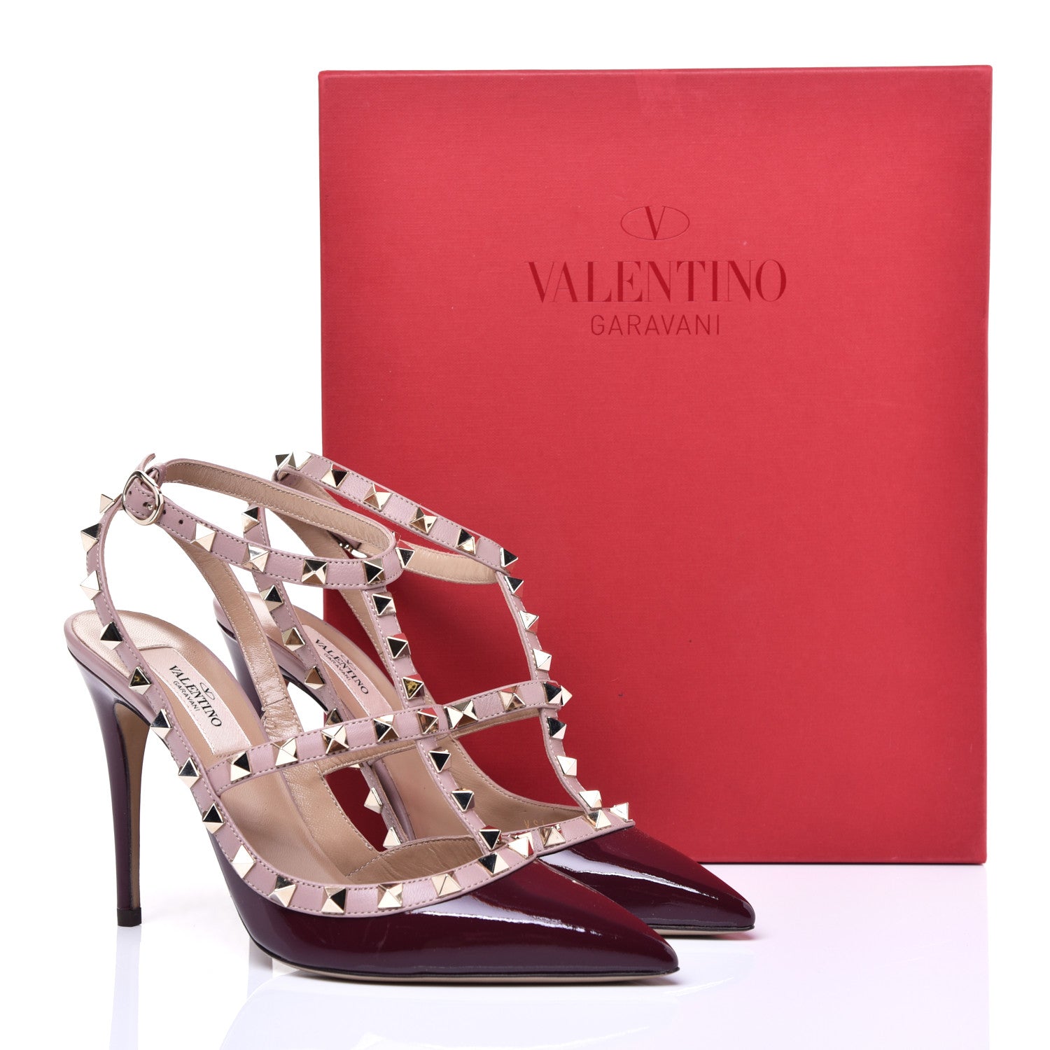 Valentino Garavani Patent Nappa Rockstud Ankle Strap 100mm Pumps 37 Rubin Poudre 9 of 9