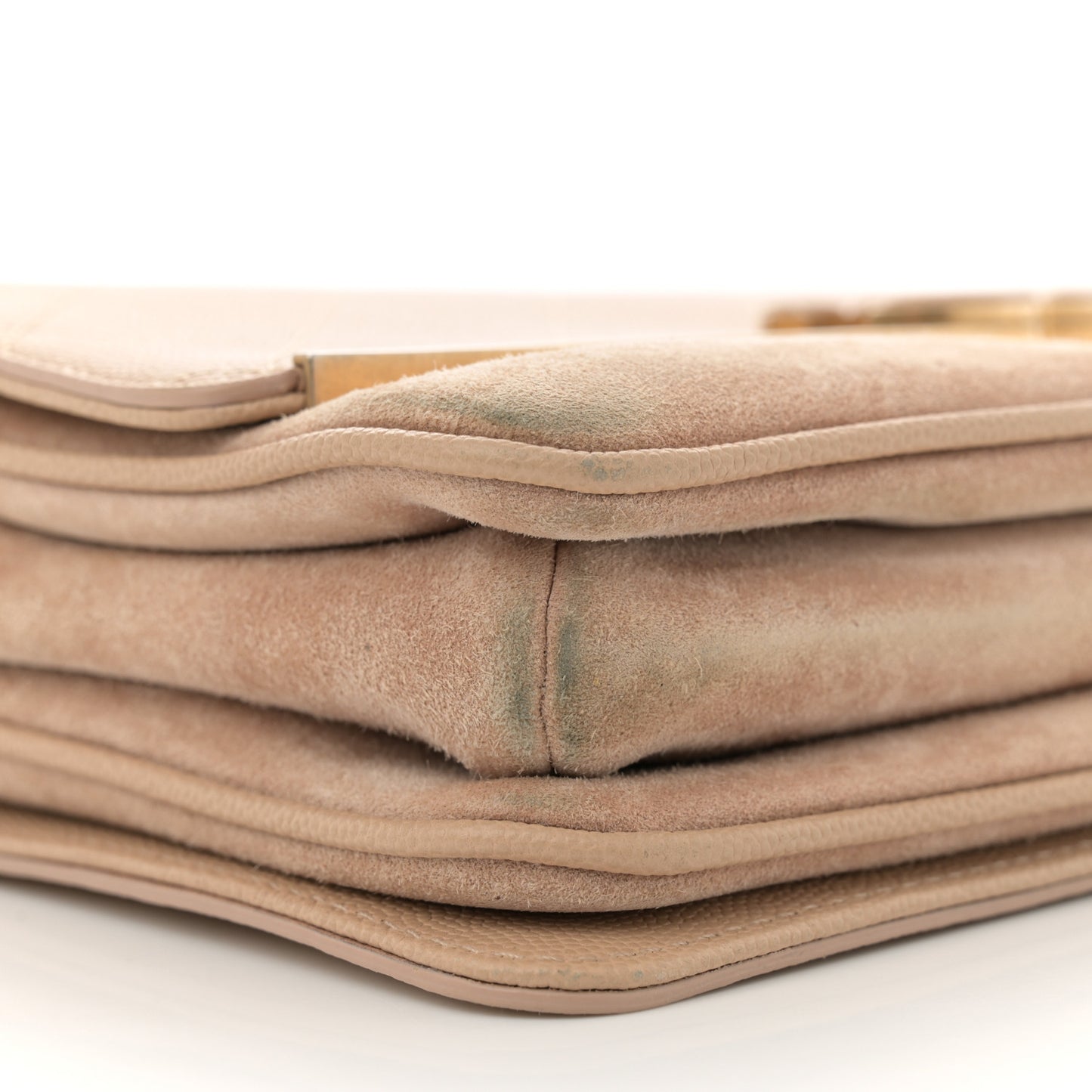 Grained Calfskin Stitched Enamel CC Flap Bag Beige