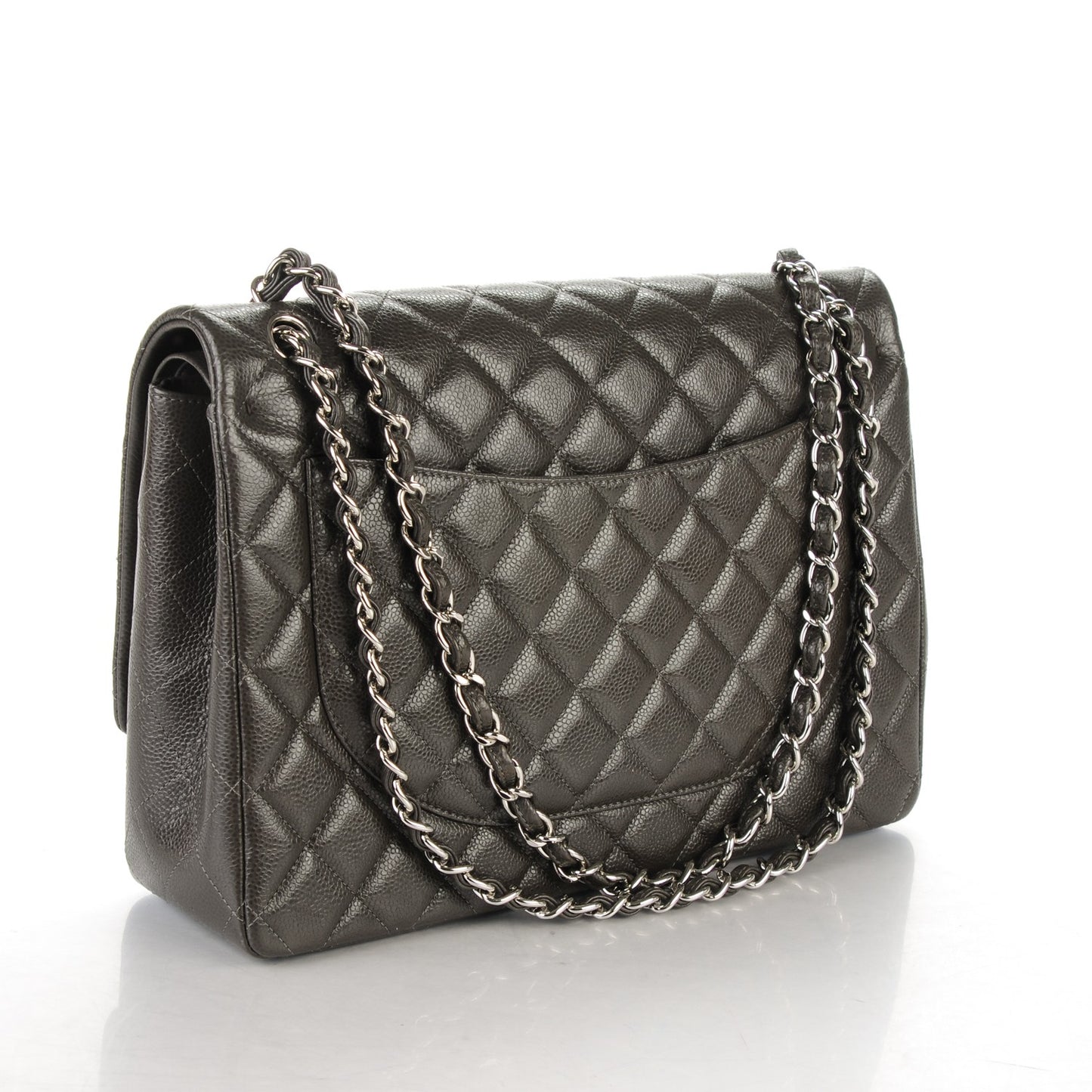 Caviar Quilted Maxi Double Flap Dark Grey