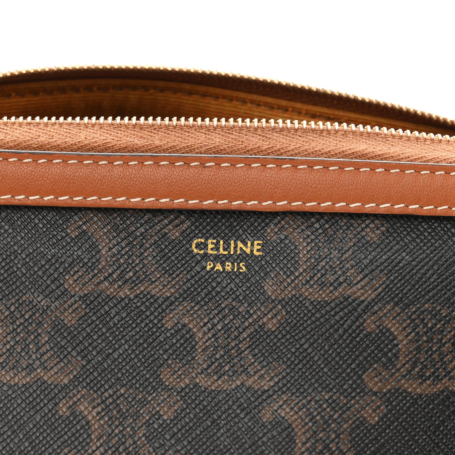 Triomphe Canvas Calfskin Small Cosmetic Pouch Tan