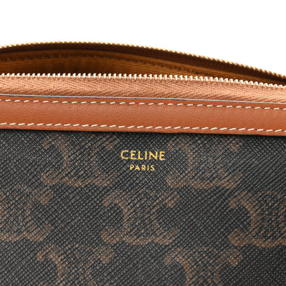 Celine Triomphe Canvas Calfskin Small Cosmetic Pouch Tan 6 of 8