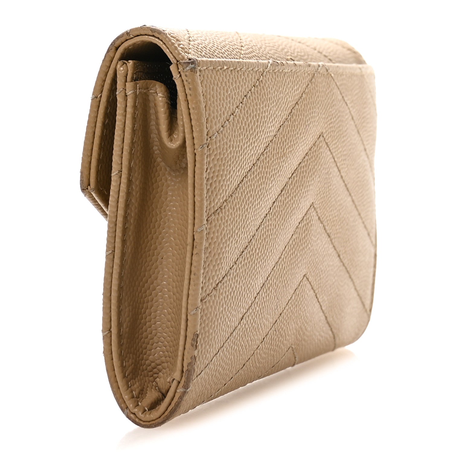 Saint Laurent Grain De Poudre Matelasse Chevron Small Monogram Envelope Wallet Dark Latte 3 of 8