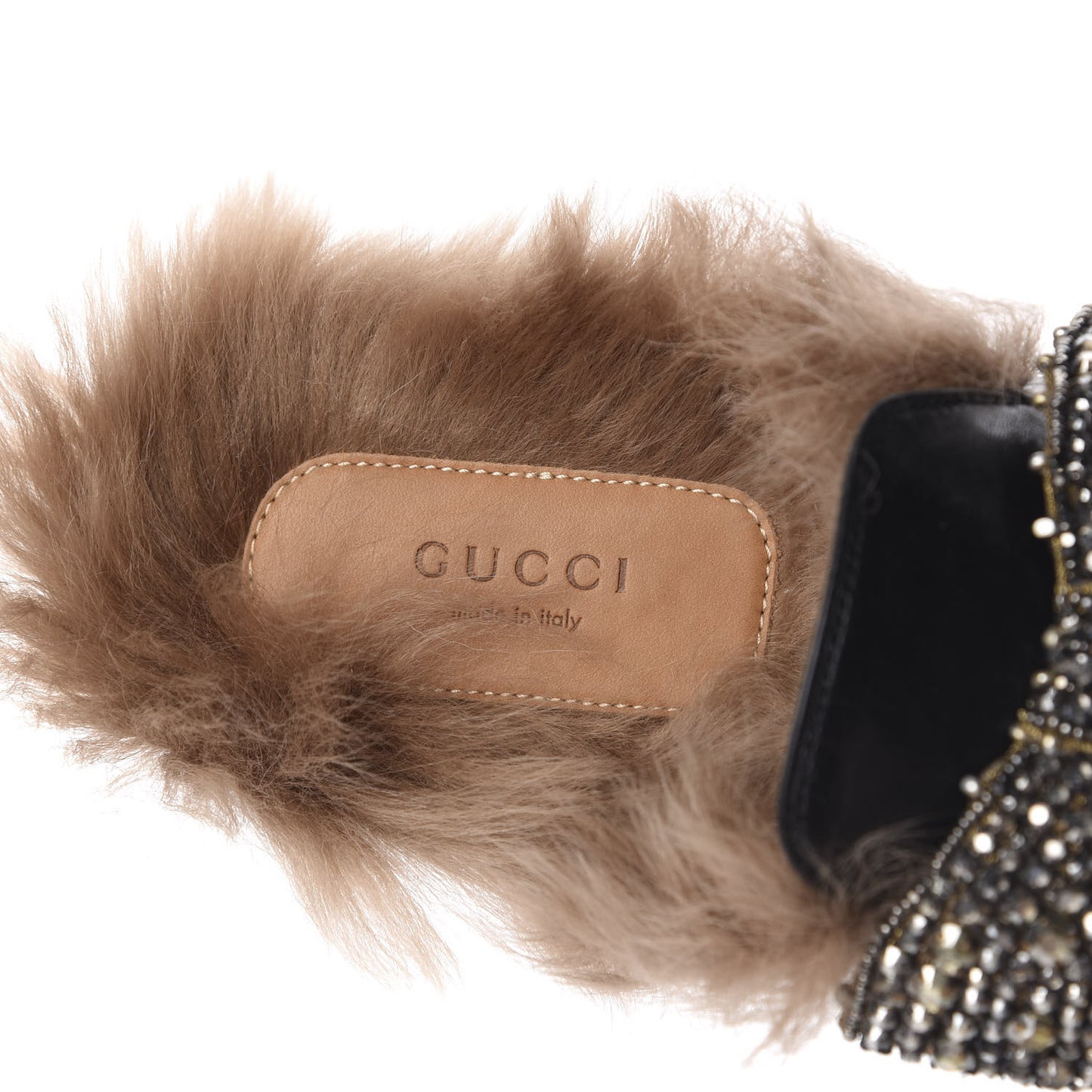 Malaga Kid Fur Crystal Bow Embroidered Womens Princetown Slippers 38 Black