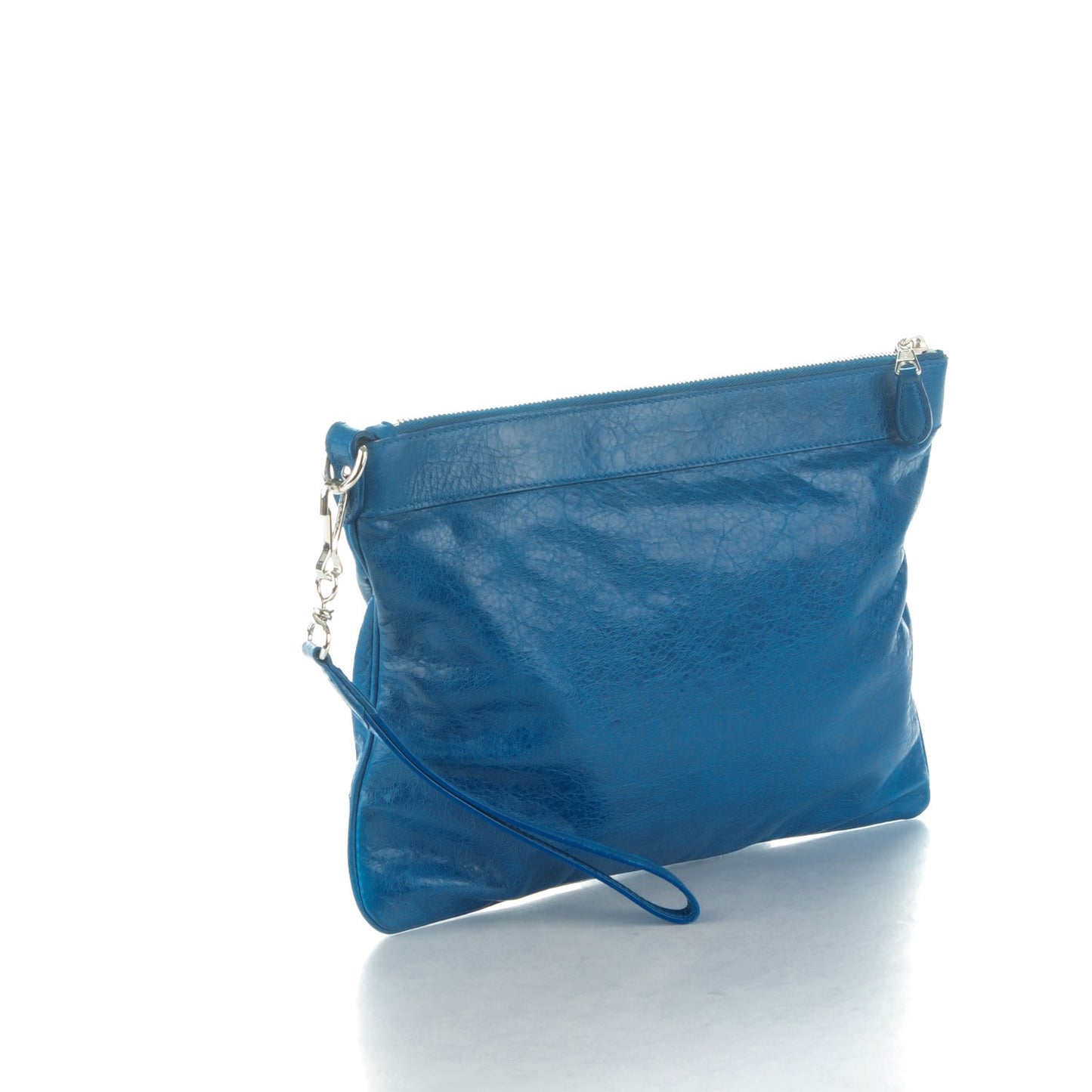 Agneau Giant 21 Silver Hardware Flat Handle Clutch Electric Bleu