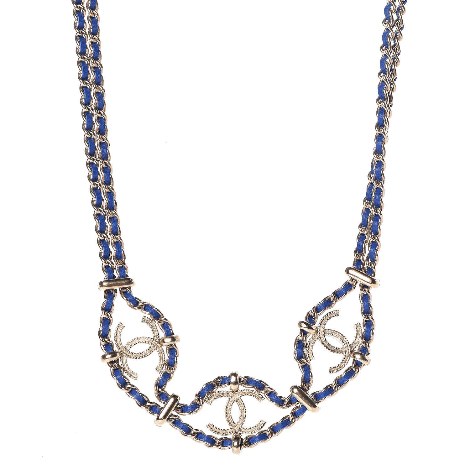 Chanel Metal Lambskin CC Chain Link Necklace Gold Blue 1 of 6