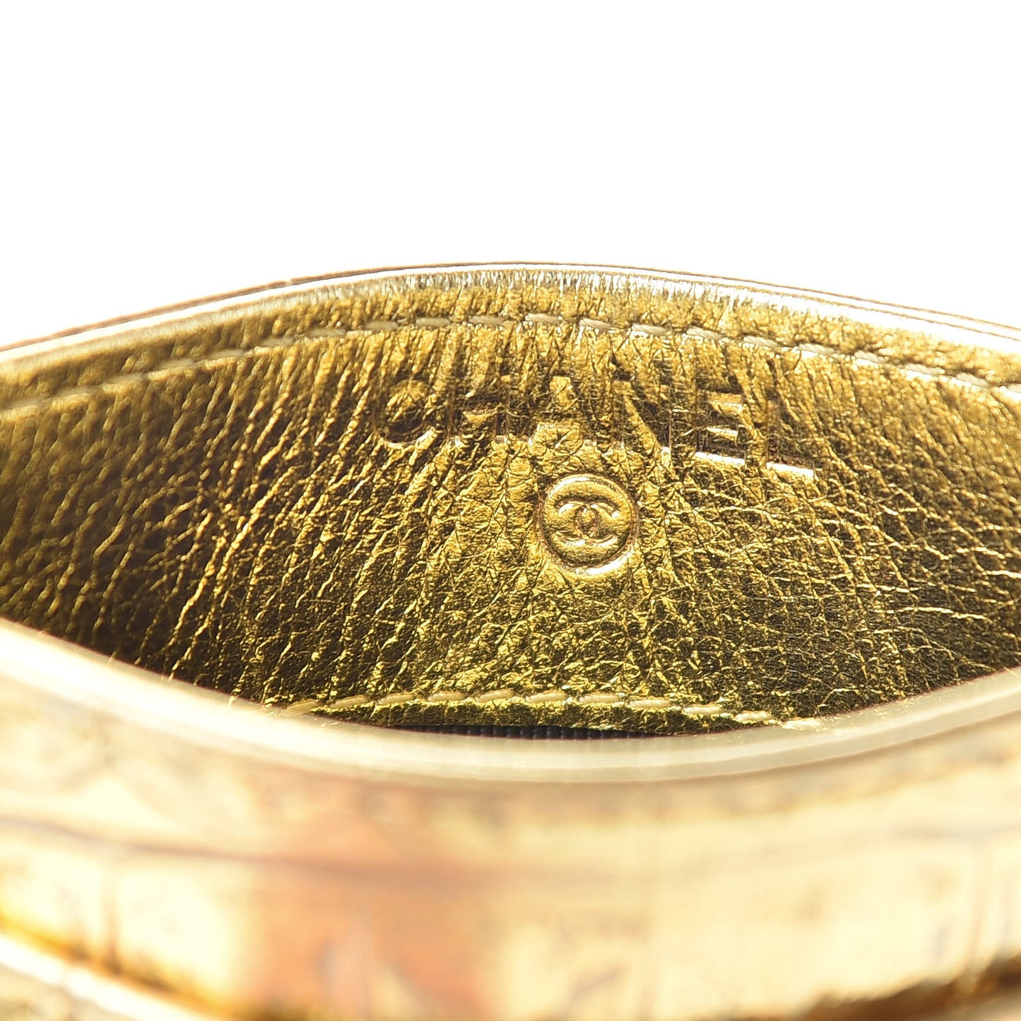 Metallic Calfskin Crocodile Embossed Cocodile Card Holder Gold
