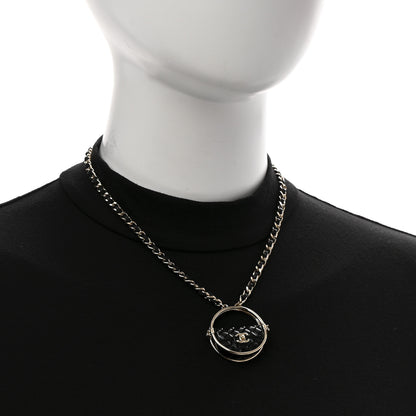 Chanel Metal Resin Lambskin Round Flap Necklace Gold Black 2 of 7