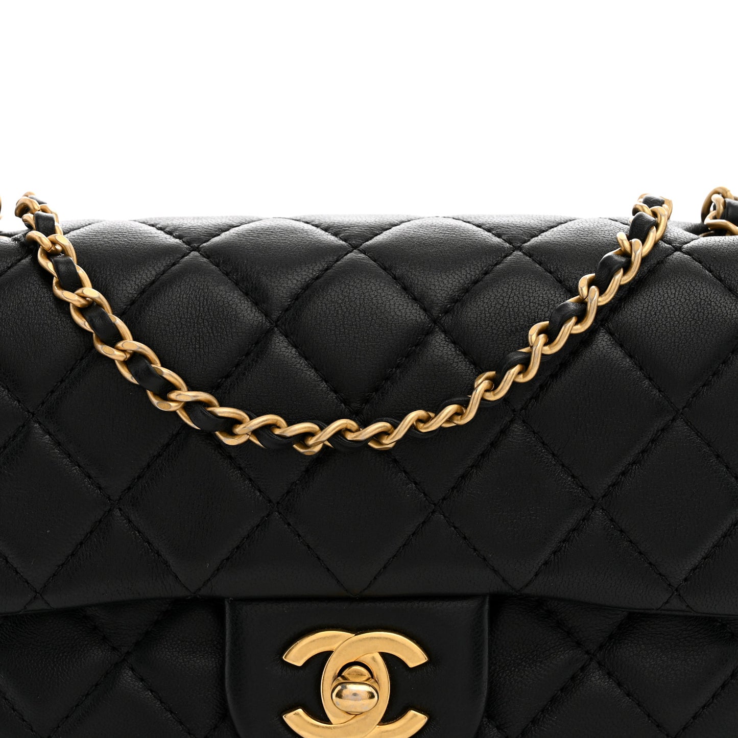 Lambskin Quilted Mini Rectangular Pearl Crush Flap Black