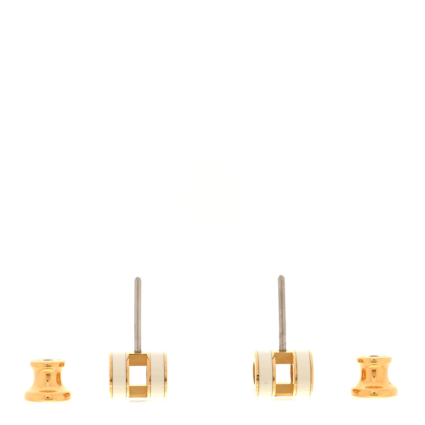 Gold Lacquered Mini Pop H Earrings White