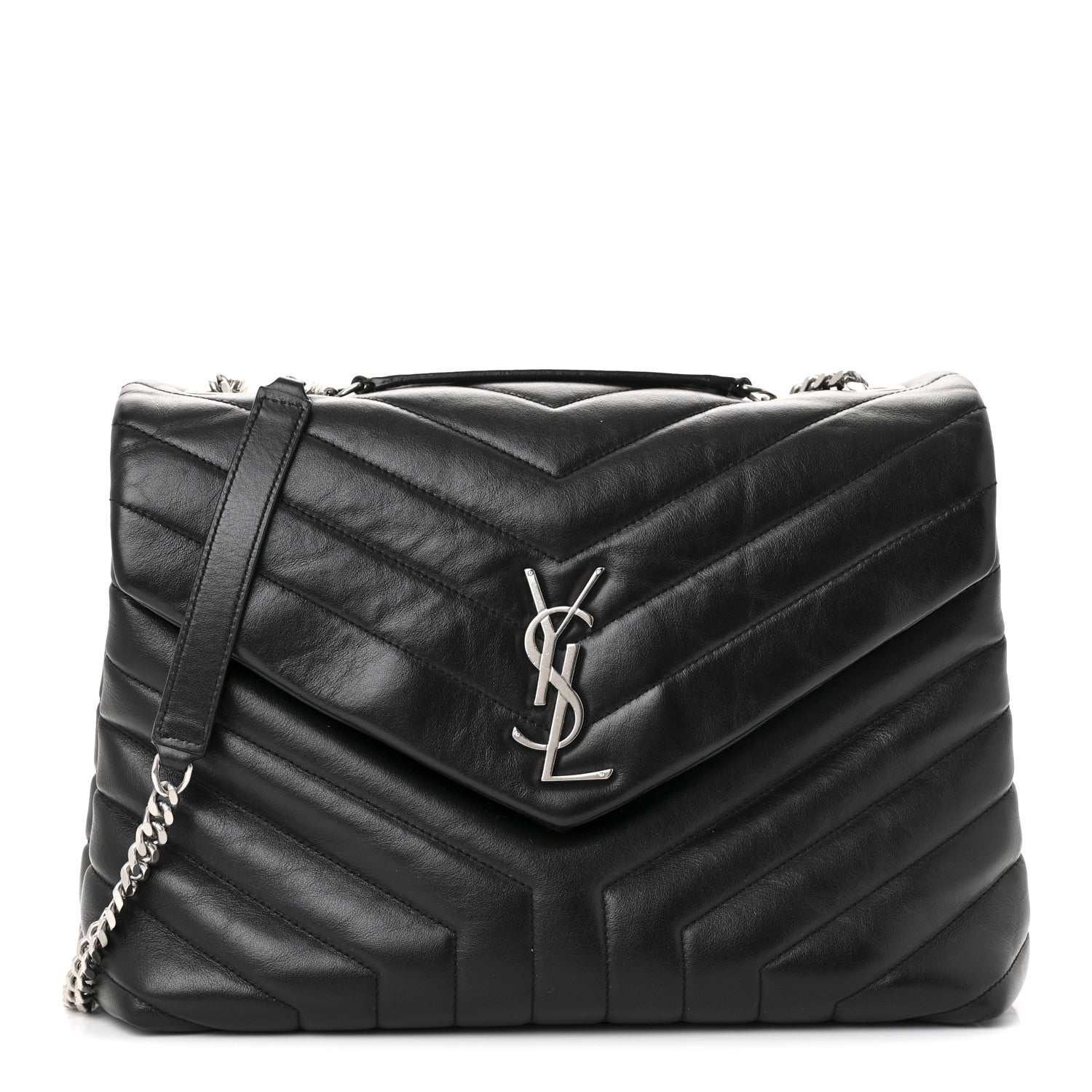 Saint Laurent Calfskin Y Quilted Monogram Medium Loulou Chain Satchel Black 1 of 25