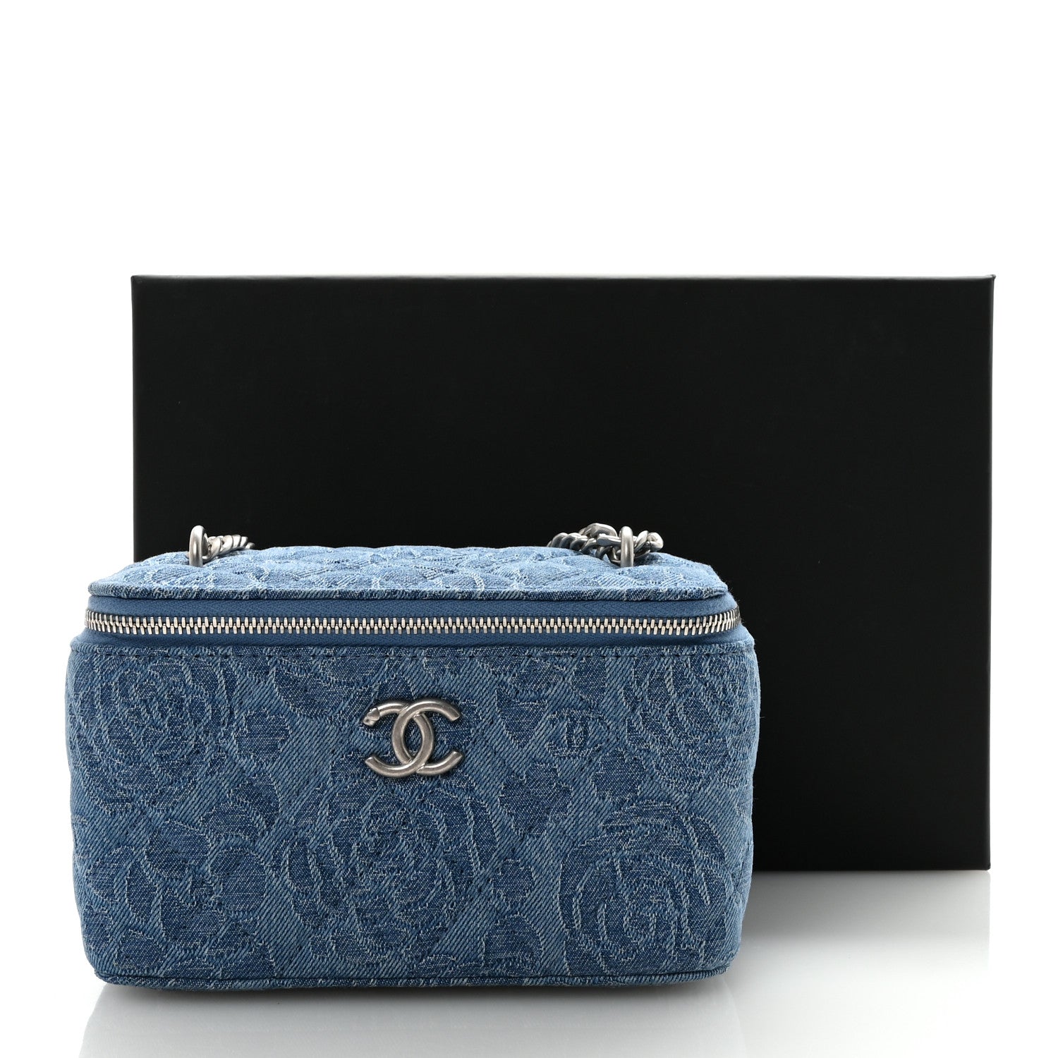 Chanel Denim Quilted Sweetheart Small Vanity Case With Chain Blue 11 of 11