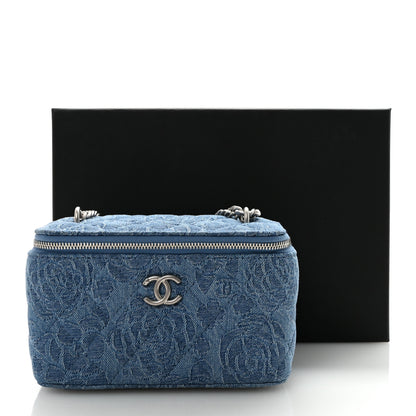 Chanel Denim Quilted Sweetheart Small Vanity Case With Chain Blue 11 of 11