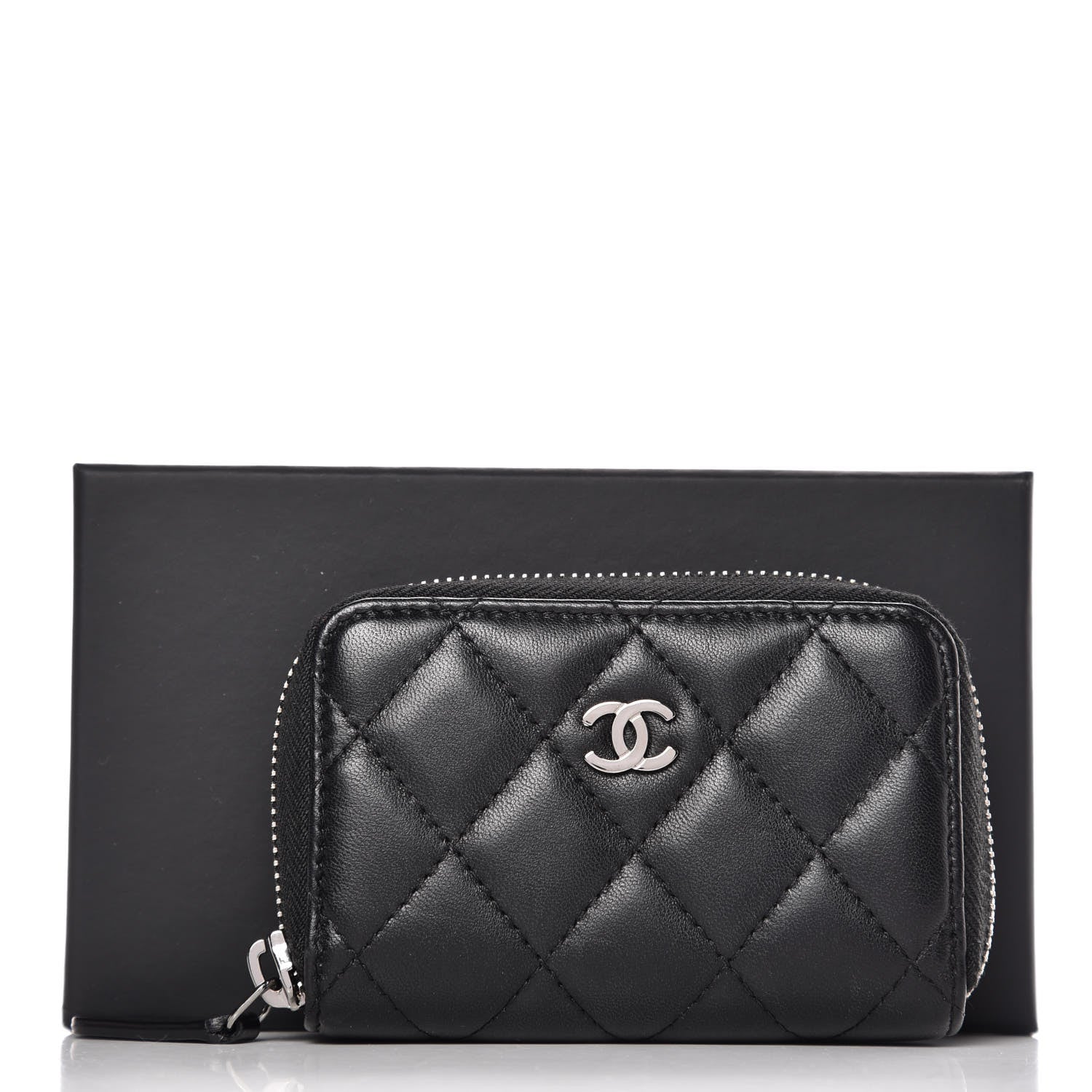 Chanel Lambskin Quilted Zip Around Coin Purse Wallet Black 8 of 8