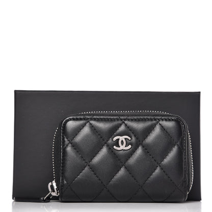 Chanel Lambskin Quilted Zip Around Coin Purse Wallet Black 8 of 8