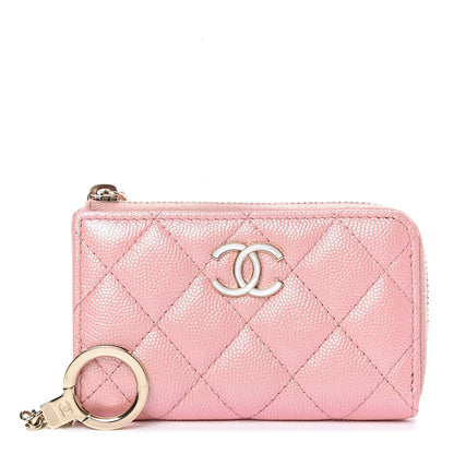 Chanel Iridescent Caviar Quilted Zipped Key Holder Case Rose Pink 1 of 8