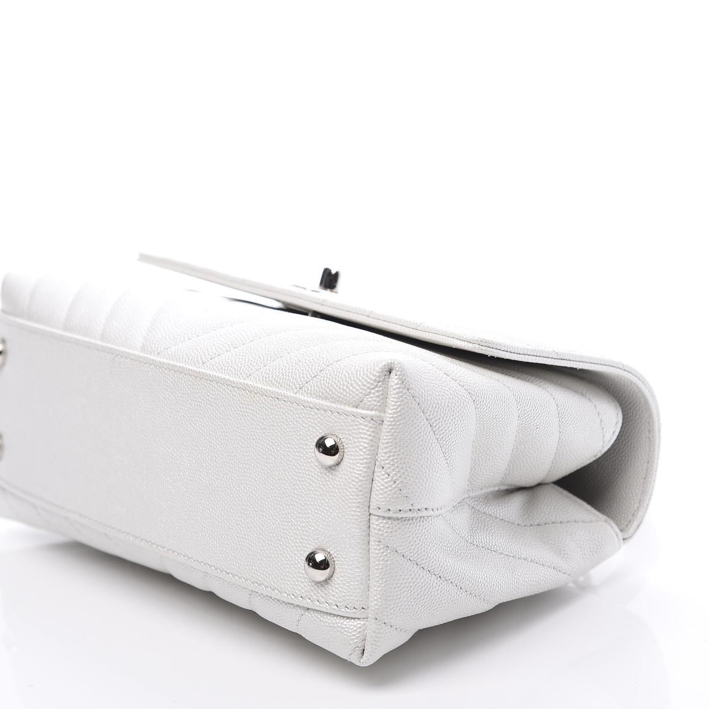 Iridescent Caviar Chevron Quilted Mini Coco Handle Flap White