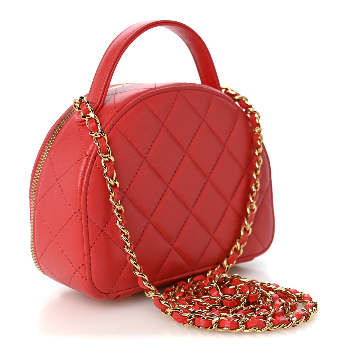 Chanel Lambskin Quilted Small Chic Riviera Top Handle Vanity Case Red 3 of 10