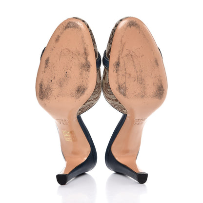 Gucci Canvas Horsebit Slides 7.5 Beige Blue 5 of 11