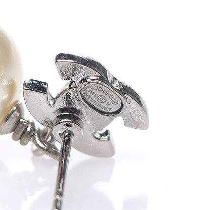 Chanel Crystal Pearl CC Drop Earrings Silver Pearly White 4 of 5