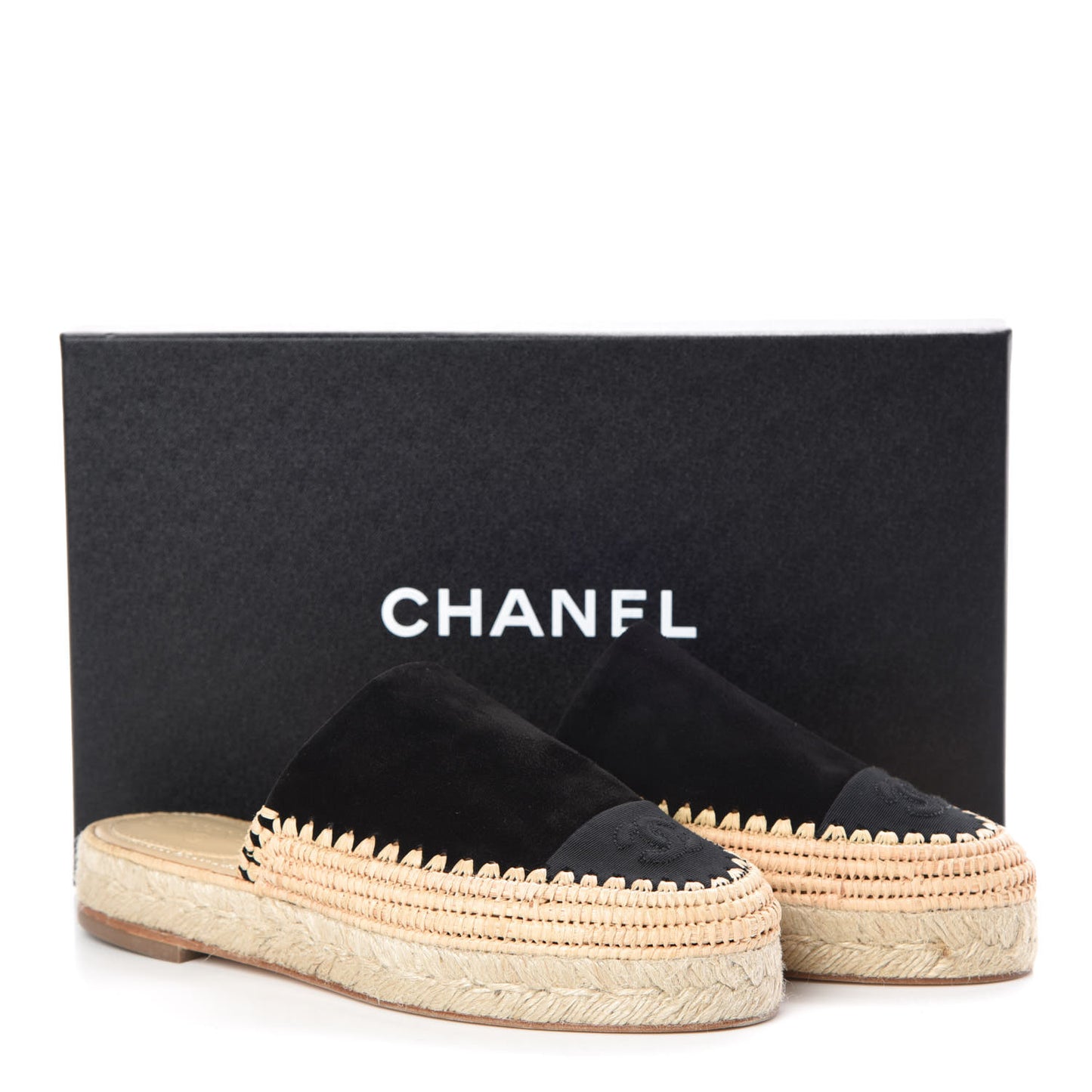 Suede Grosgrain CC Espadrilles 36 Black