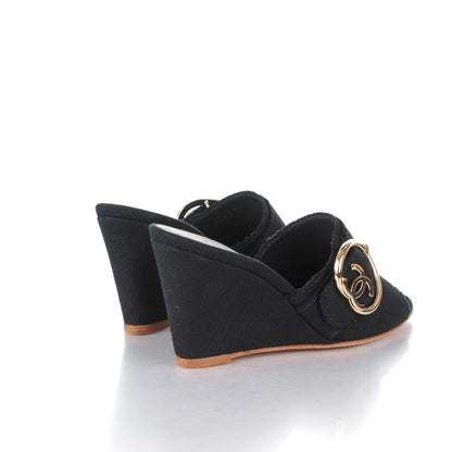 Chanel Canvas Heart CC Wedge Sandals 36 Black 4 of 7