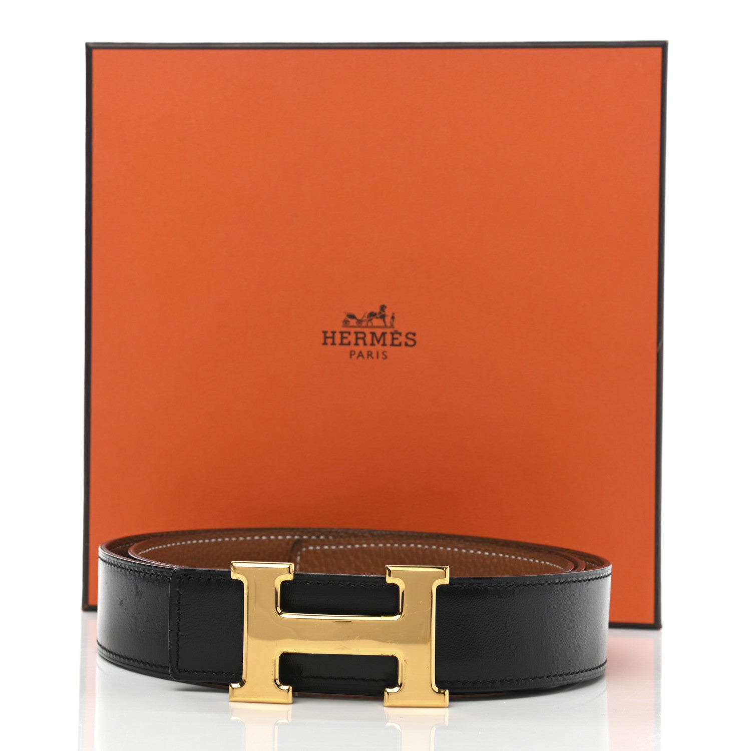 Hermes Box Togo 32mm H Belt Black Gold 18 of 18