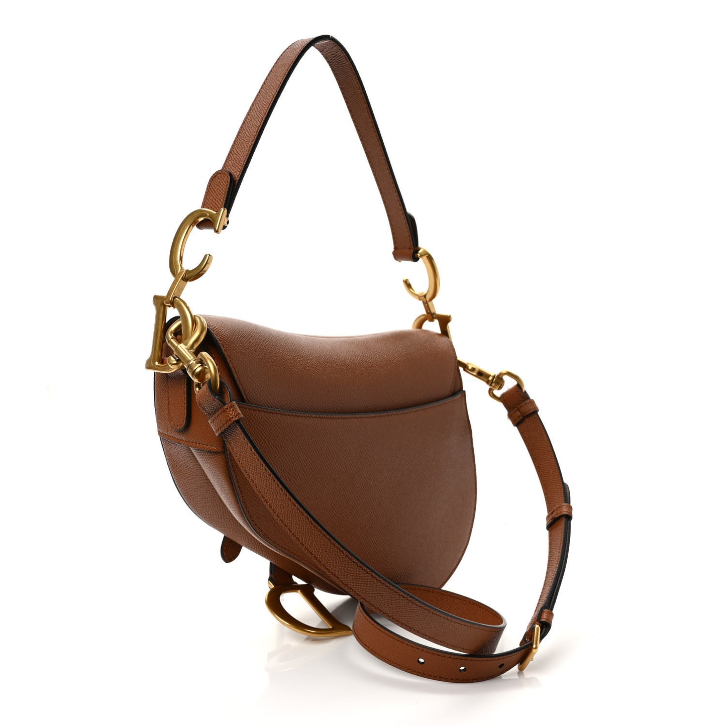 Grained Calfskin Saddle Bag With Strap Camello