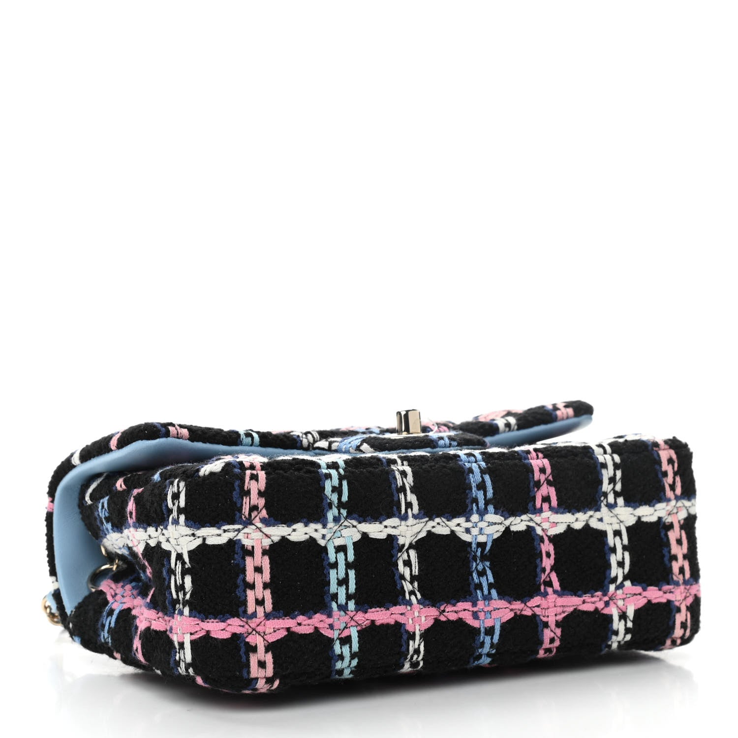 Chanel Tweed Quilted Mini Rectangular Flap Black Pink Blue Ecru 4 of 11
