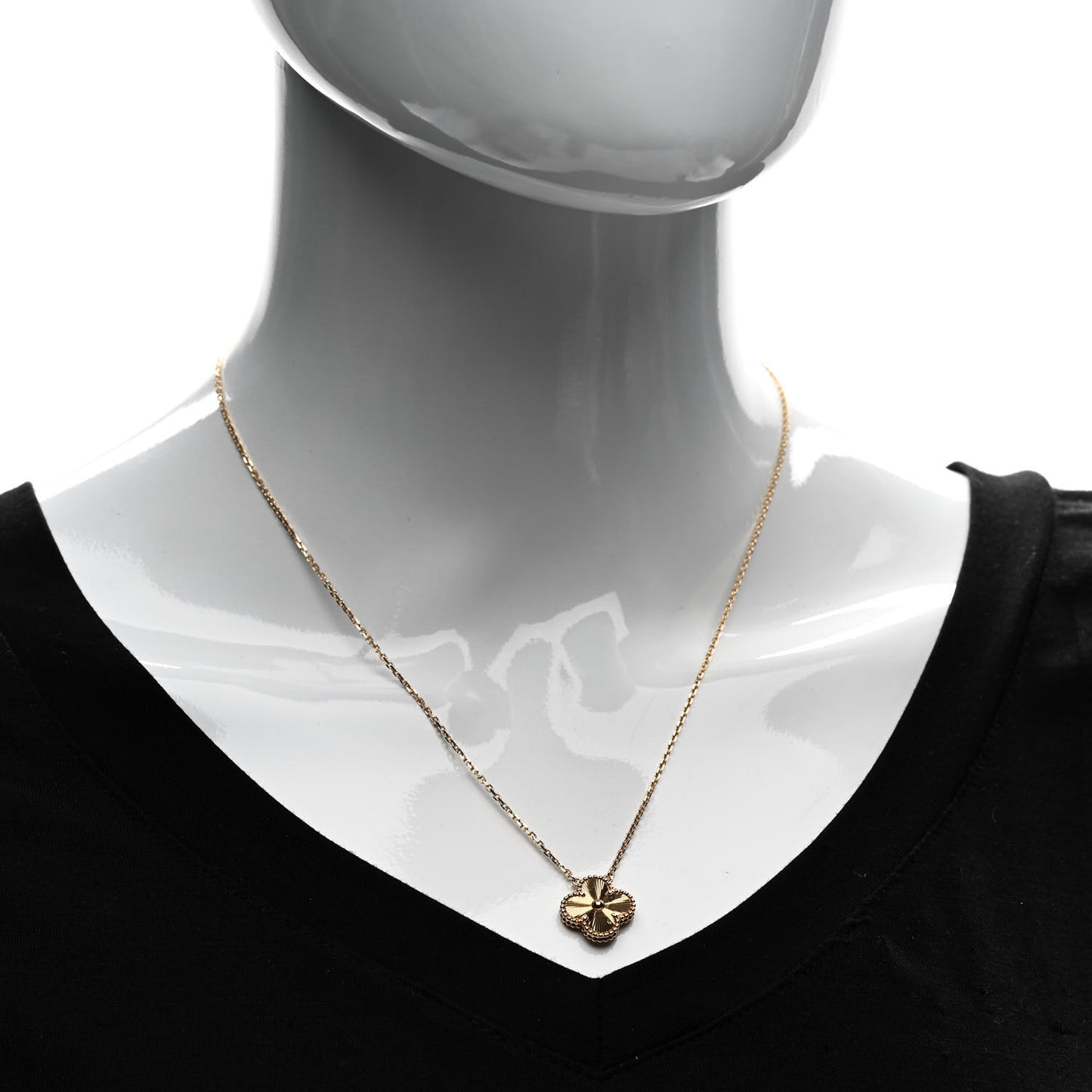 18K Yellow Gold Guilloche Vintage Alhambra Pendant Necklace