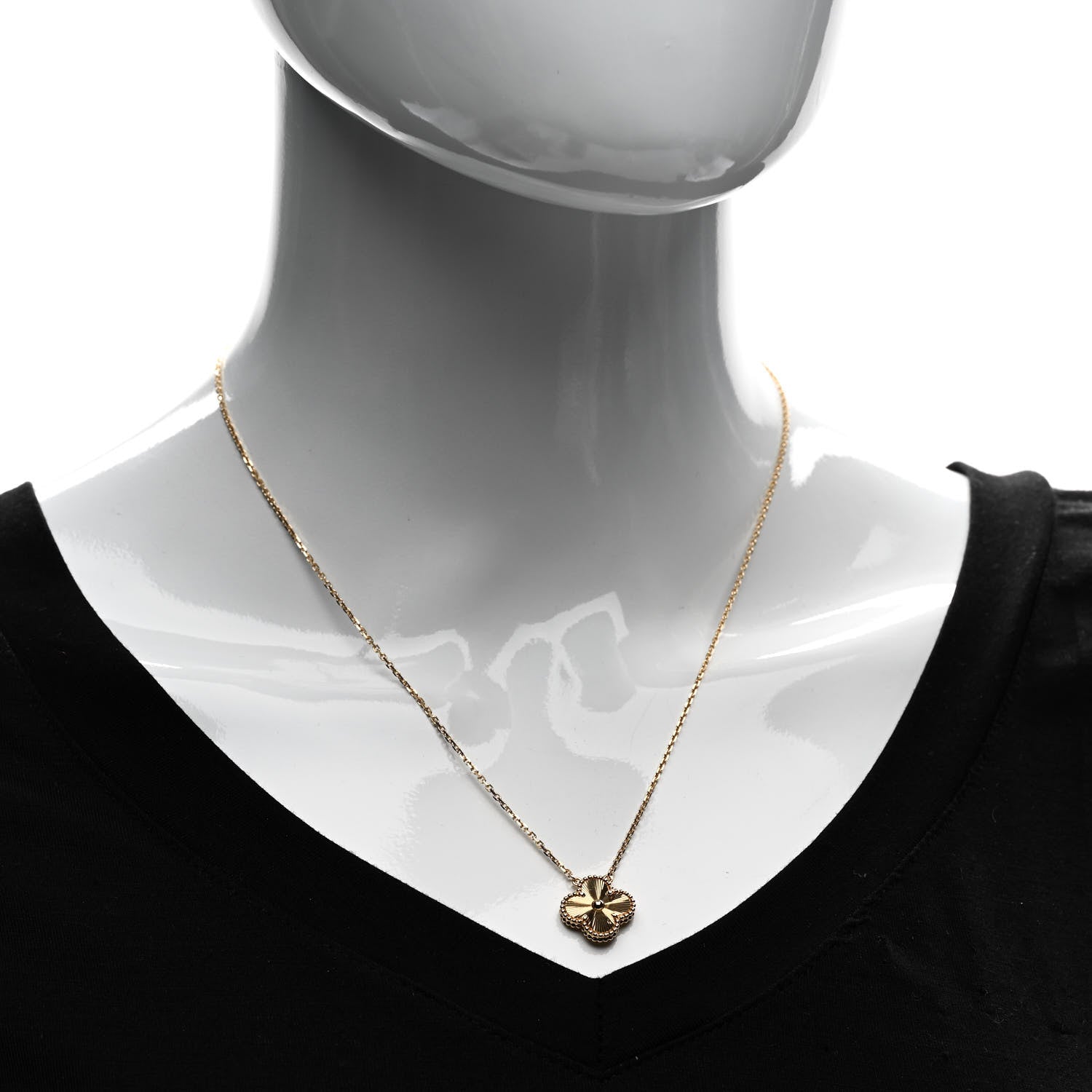 Van Cleef & Arpels 18K Yellow Gold Guilloche Vintage Alhambra Pendant Necklace 2 of 6