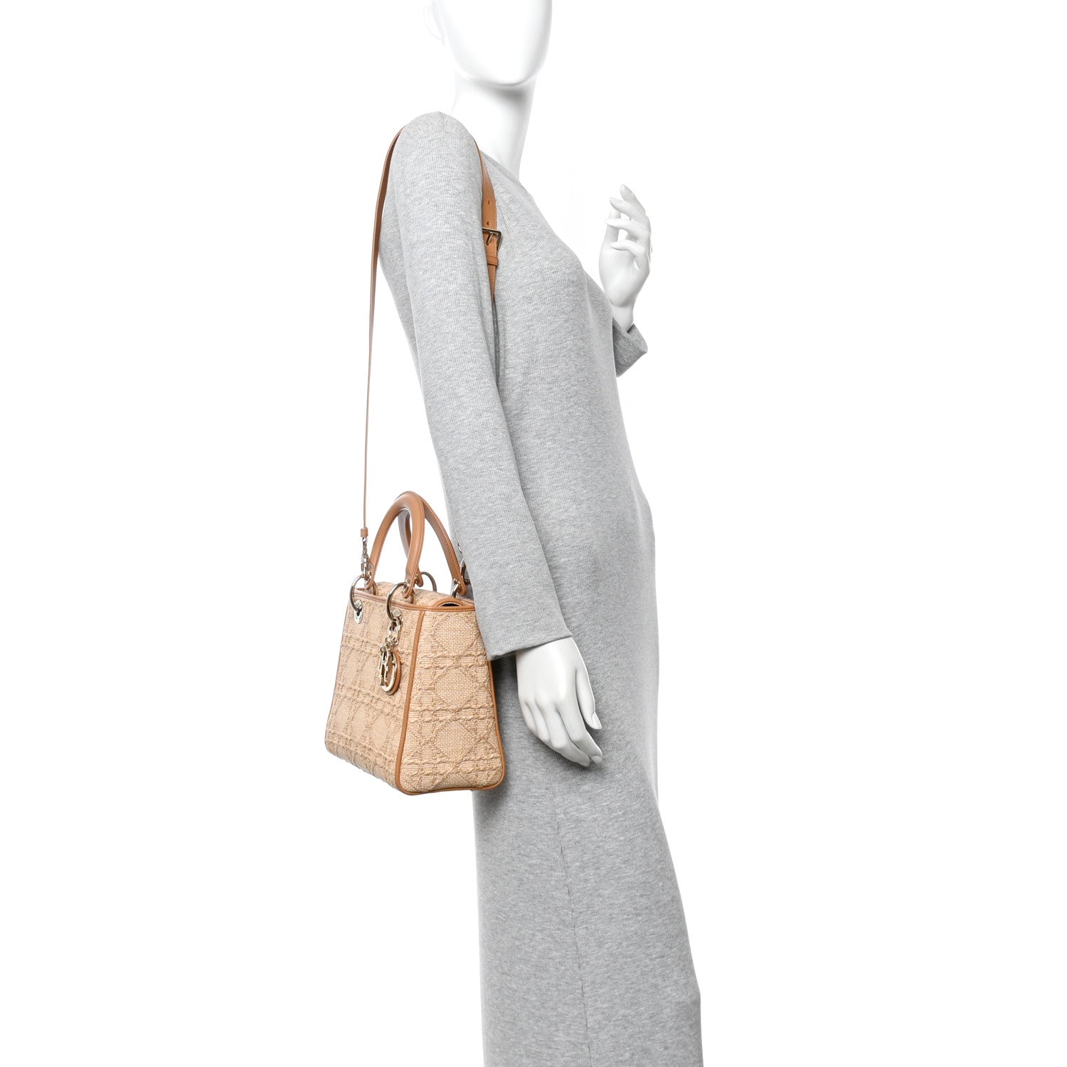 Christian Dior Raffia Medium Lady Dior Bag Beige 2 of 9