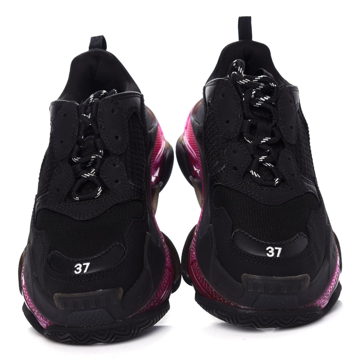 Fabric Mesh Clear Sole Fluo Womens Triple S Sneakers 37 Black Pink Neon