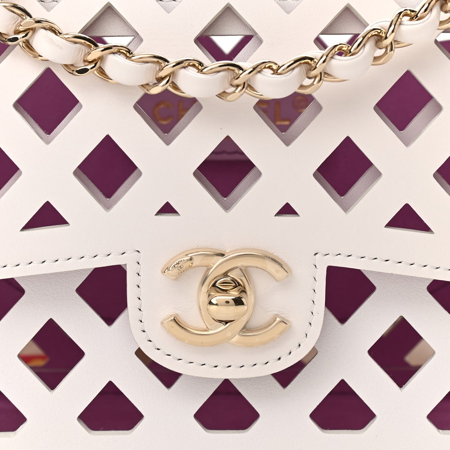 Lambskin Small Sea Through Flap White Multicolor