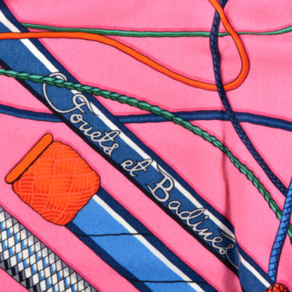 Hermes Silk Cashmere Fouets Et Badines Bandana Shawl 140 Rose Vif Bleu Rouge 3 of 4