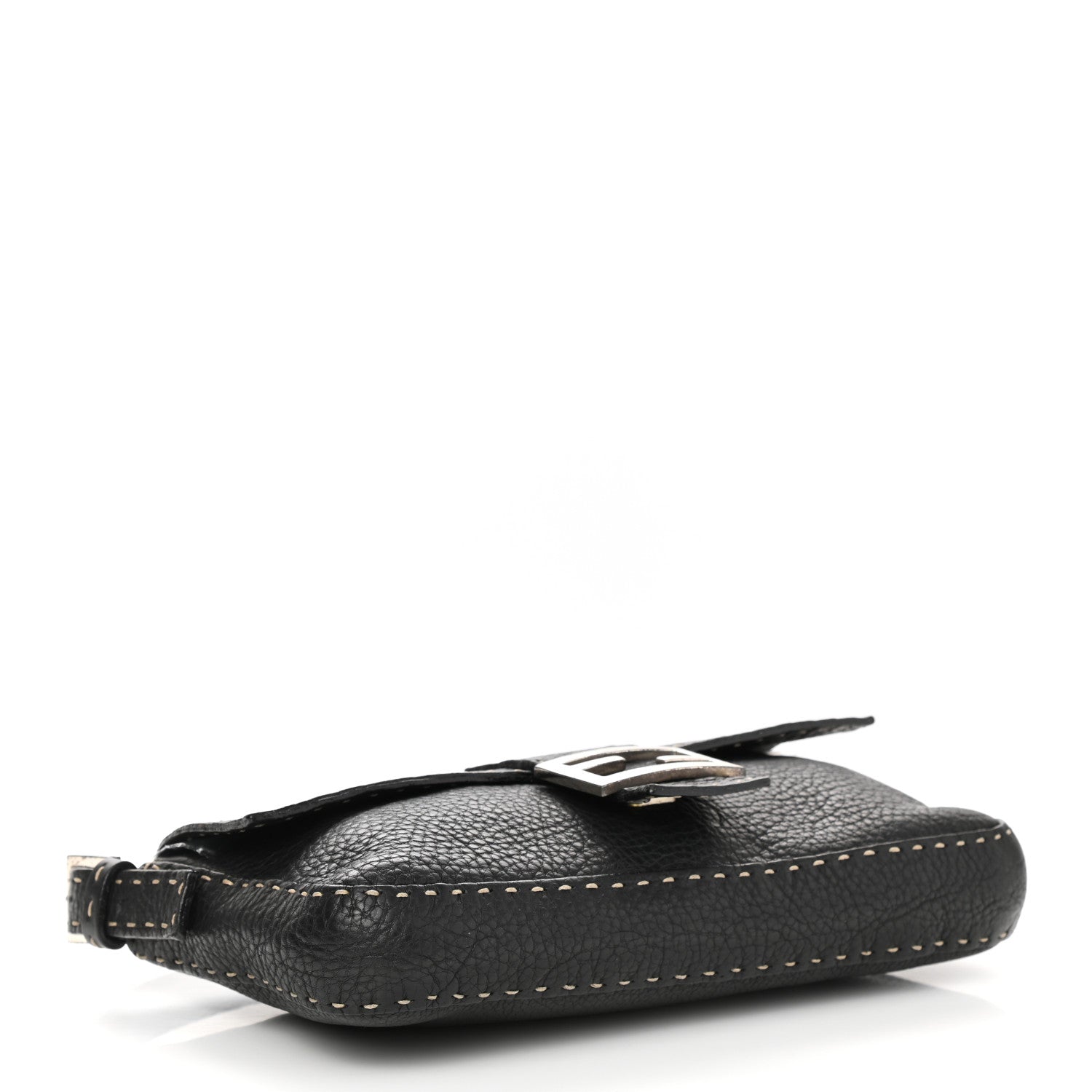 Fendi Calfskin Romano Selleria Baguette Black 4 of 13