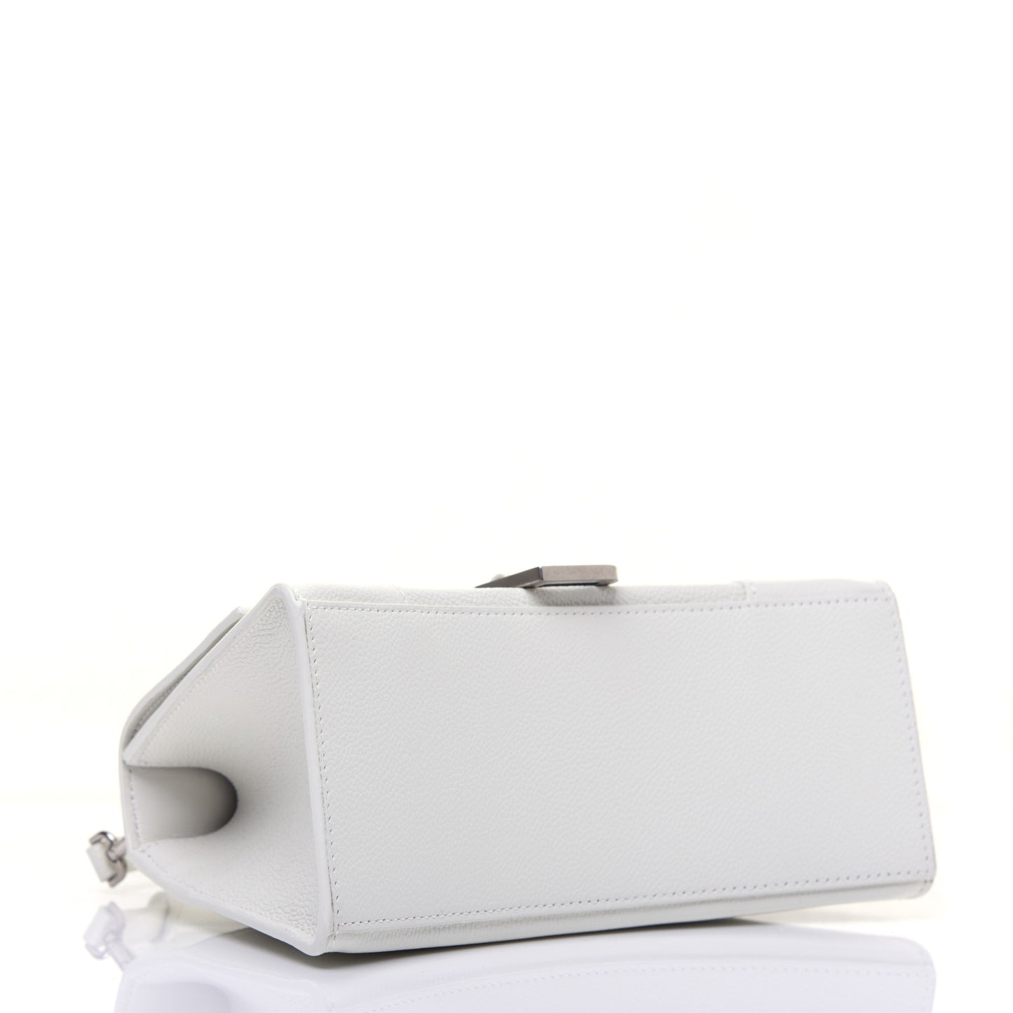 Grained Calfskin Small Hourglass Top Handle Bag White