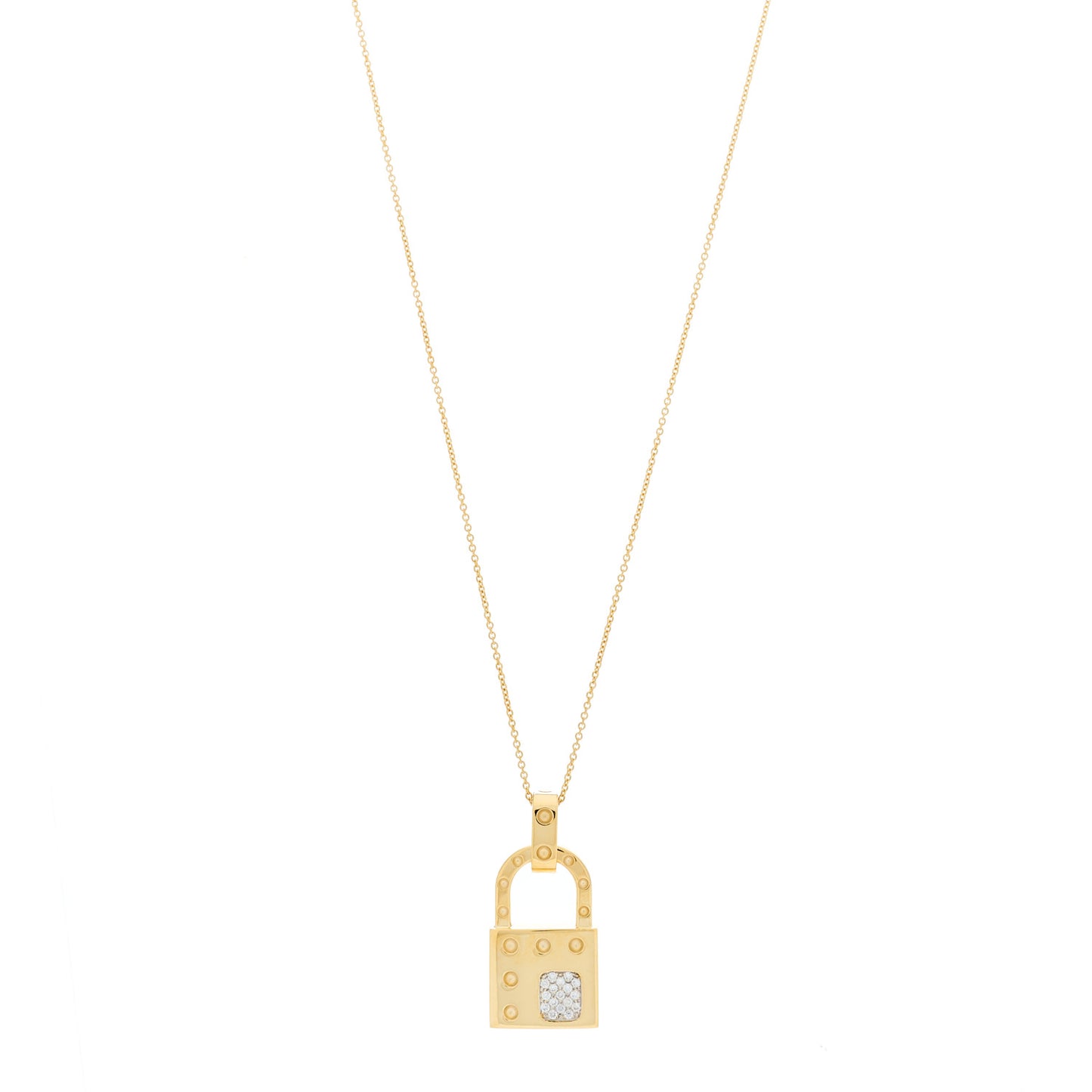 18K Yellow Gold Diamond Pois Mois Lock Pendant Necklace