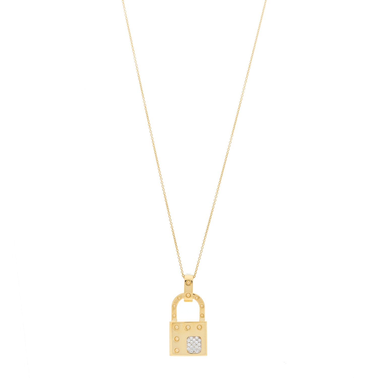 Roberto Coin 18K Yellow Gold Diamond Pois Mois Lock Pendant Necklace 1 of 5