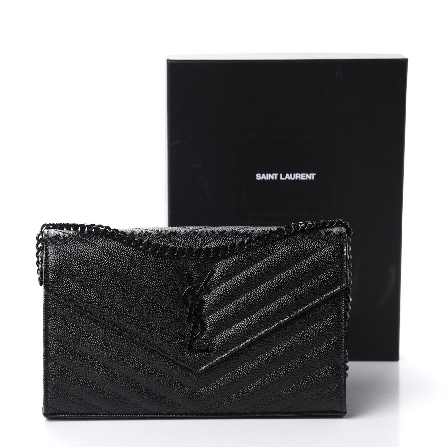 Grain De Poudre Matelasse Chevron Monogram Chain Wallet Black