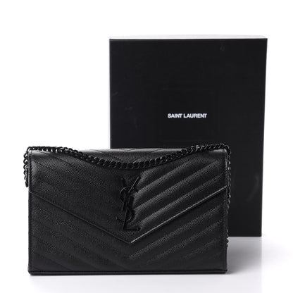 Saint Laurent Grain De Poudre Matelasse Chevron Monogram Chain Wallet Black 11 of 11