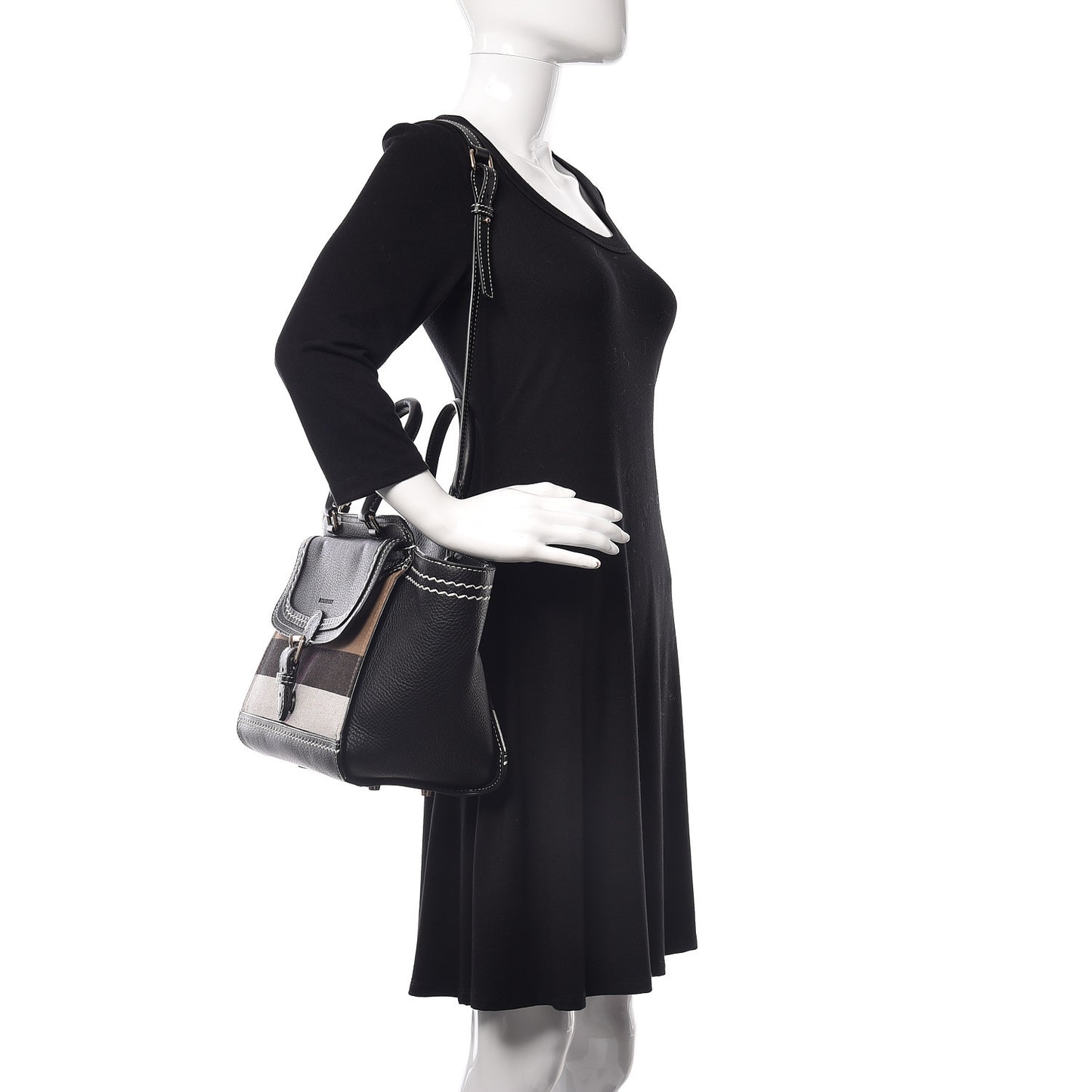 Mega Check Grained Calfskin Medium Harcourt Satchel Black