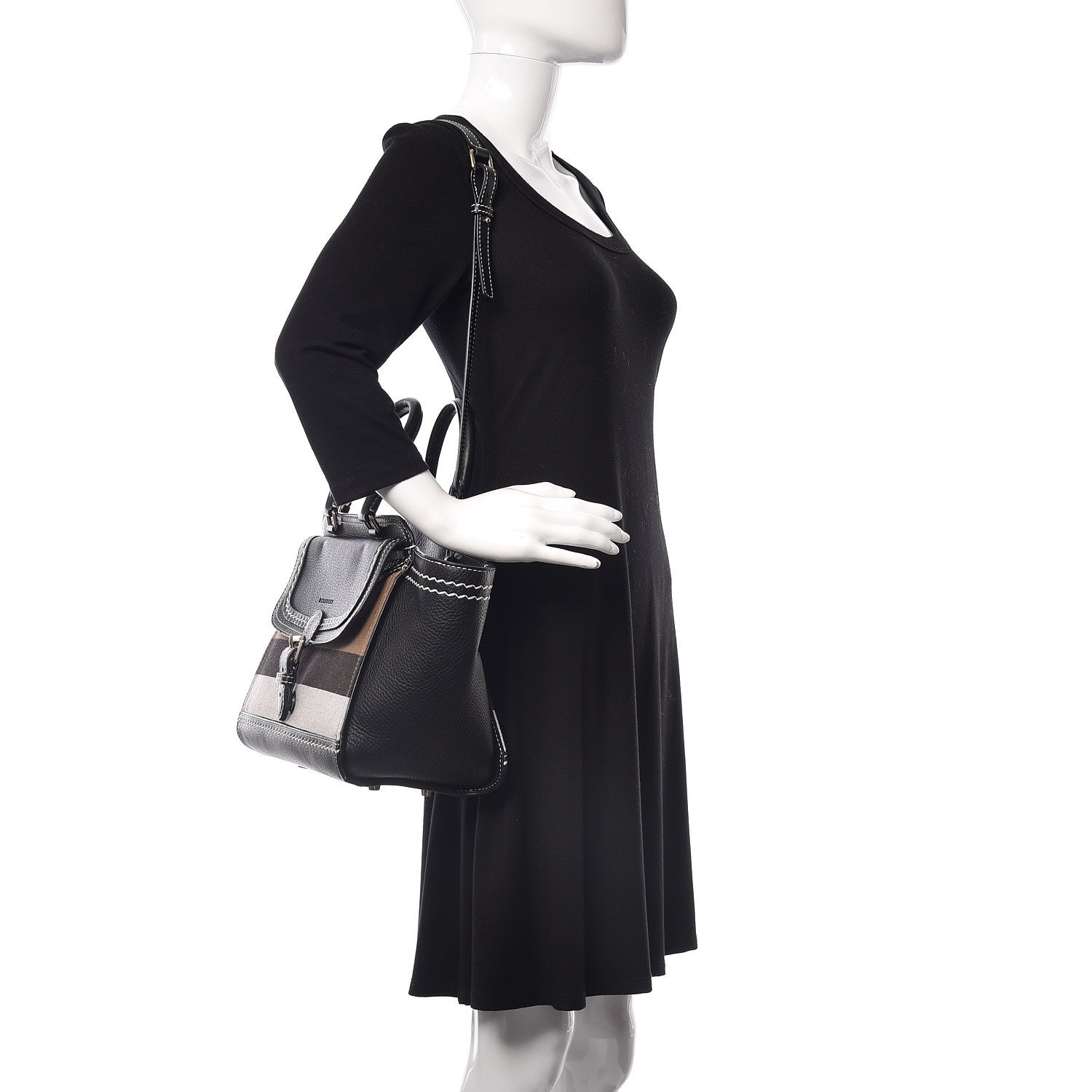 Burberry Mega Check Grained Calfskin Medium Harcourt Satchel Black 2 of 10