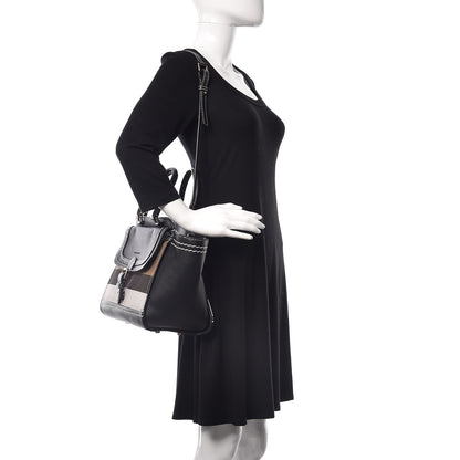 Burberry Mega Check Grained Calfskin Medium Harcourt Satchel Black 2 of 10