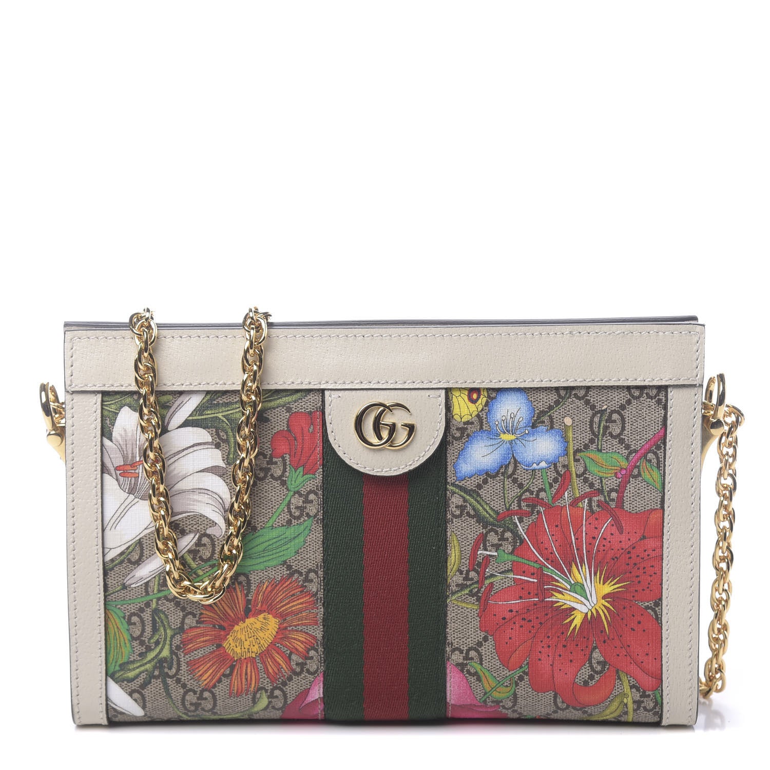 Gucci GG Supreme Monogram Flora Web Small Ophidia Chain Shoulder Bag White 1 of 10